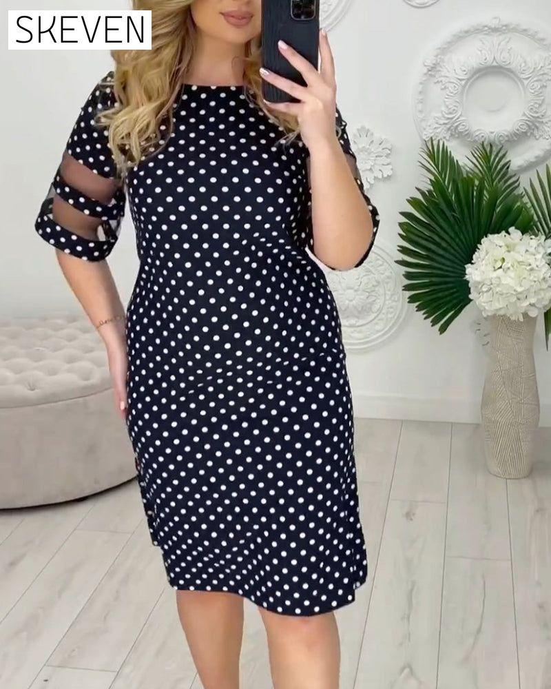 Midikleid mit Polka-Dot-Muster und transparenten Ärmeln