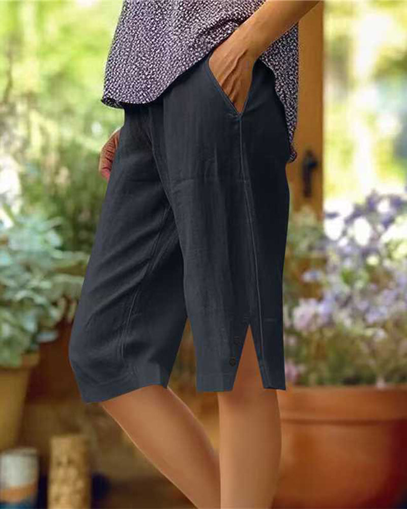 Elastic Waist Casual Bermuda Pants