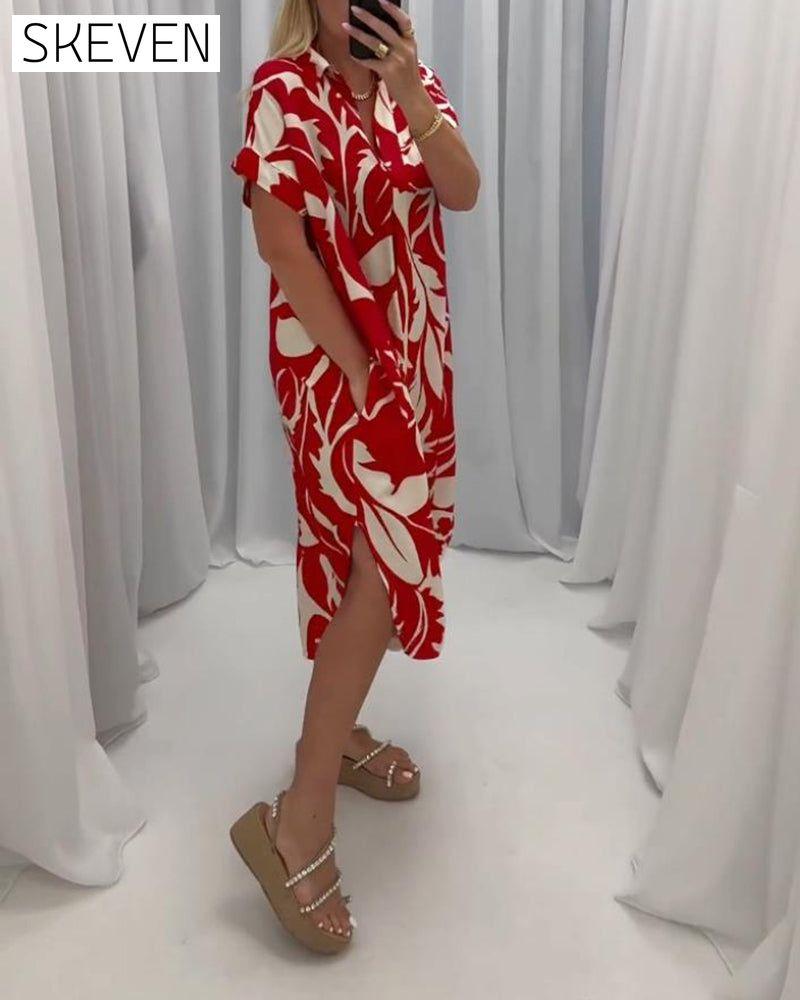 robe décontractée fendue à imprimé contrasté