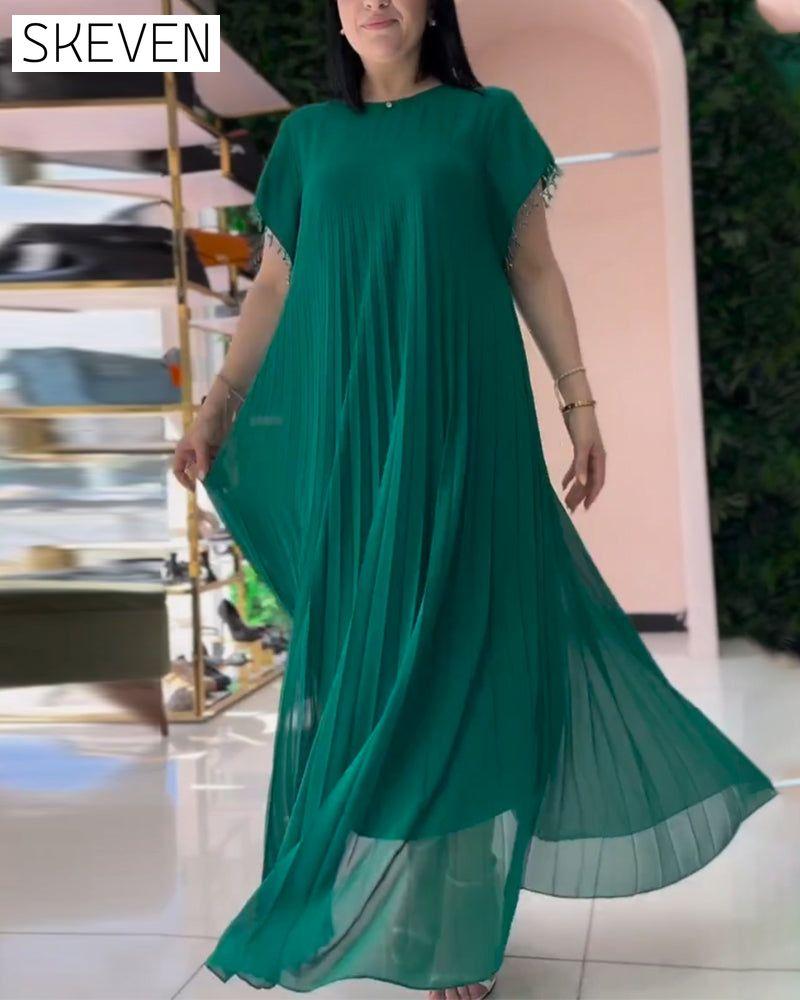 Kurzärmeliges Faltenkleid