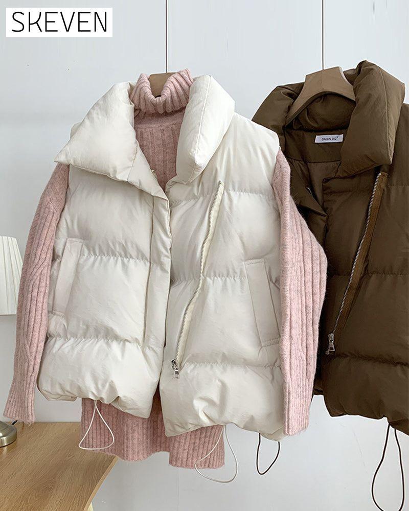 Einfache, einfarbige, ärmellose Steppjacke mit Reißverschlusstasche