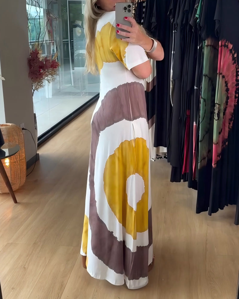 Print Round Neck Short-Sleeve Dress