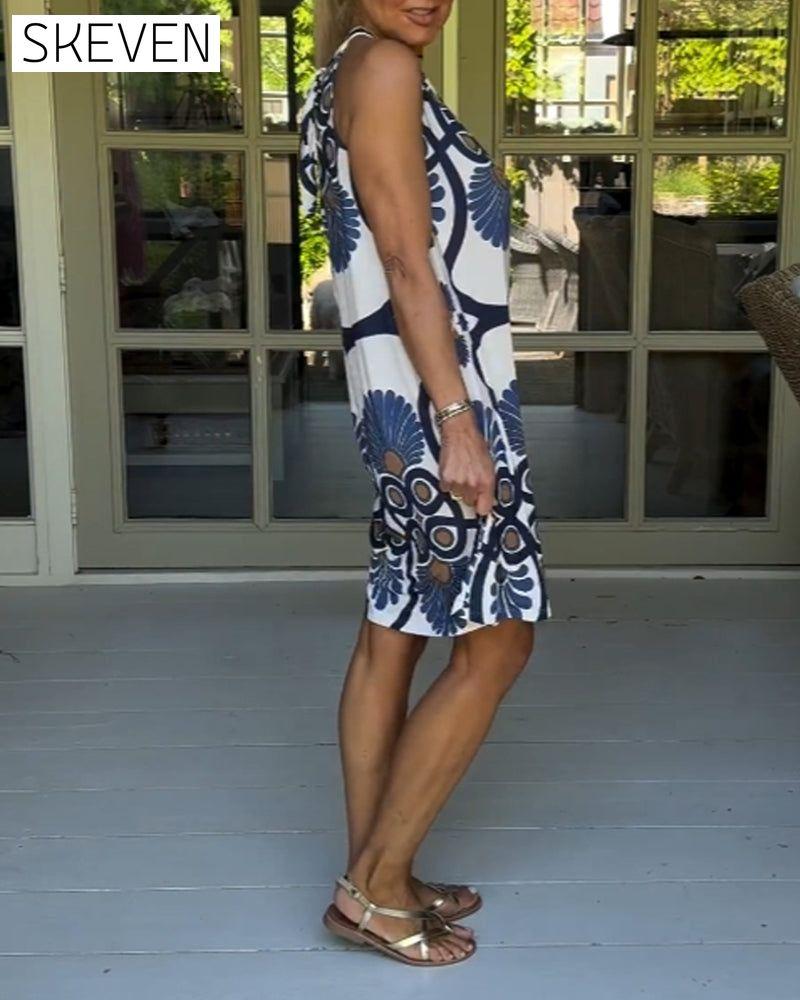 Halter neck vintage print dress