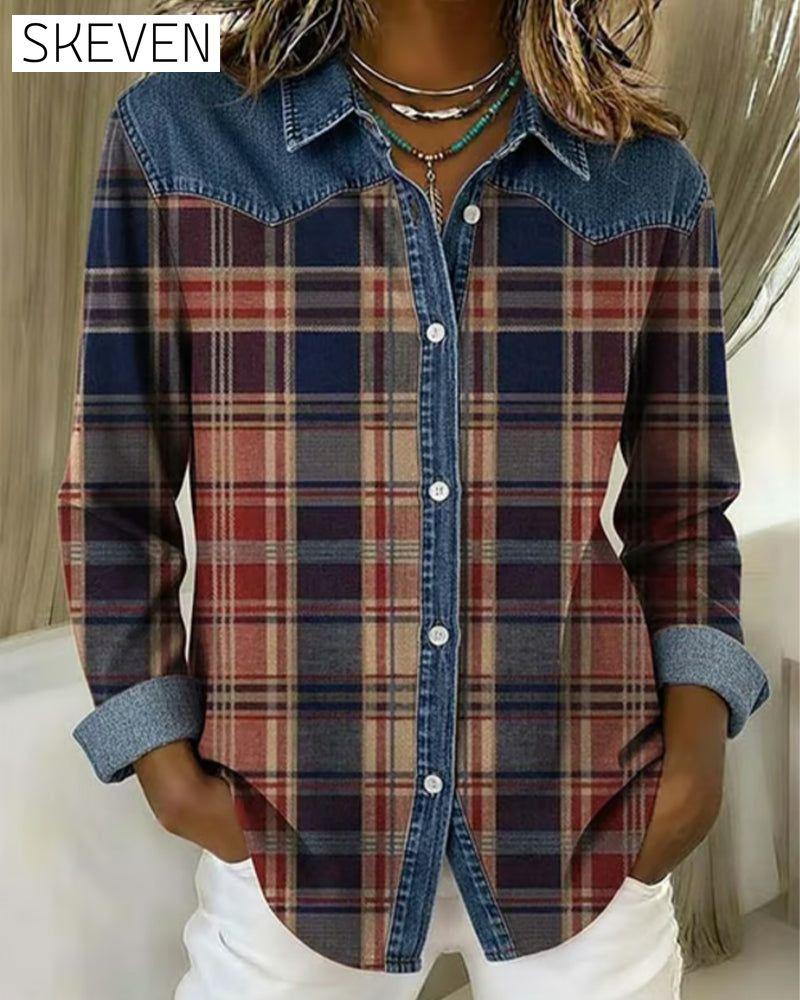 Blouse tendance à carreaux et couleurs contrastées