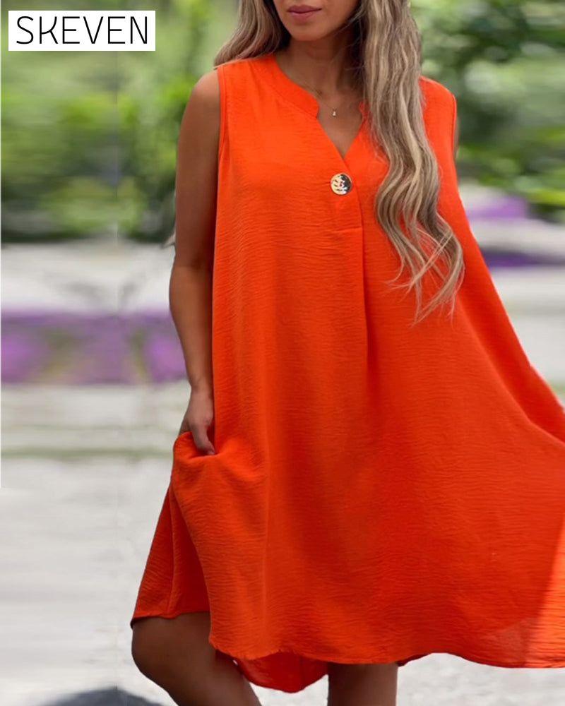 Robe boutonnée sans manches à col en V