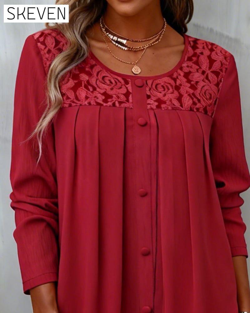 Long-Sleeved Loose-Fitting Pleated Top