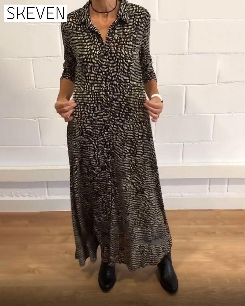 Printed lapel pocket dress 2023 f/w casual dresses Clothes discount Dresses spring