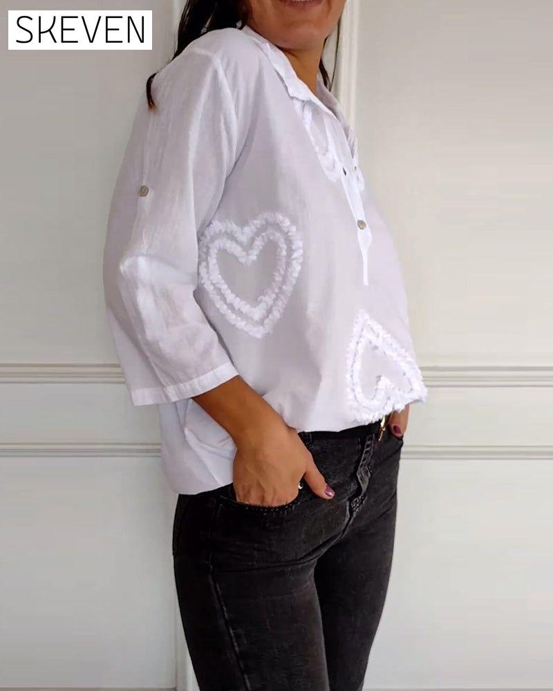 Casual solid color lapel love blouse blouses & shirts spring summer