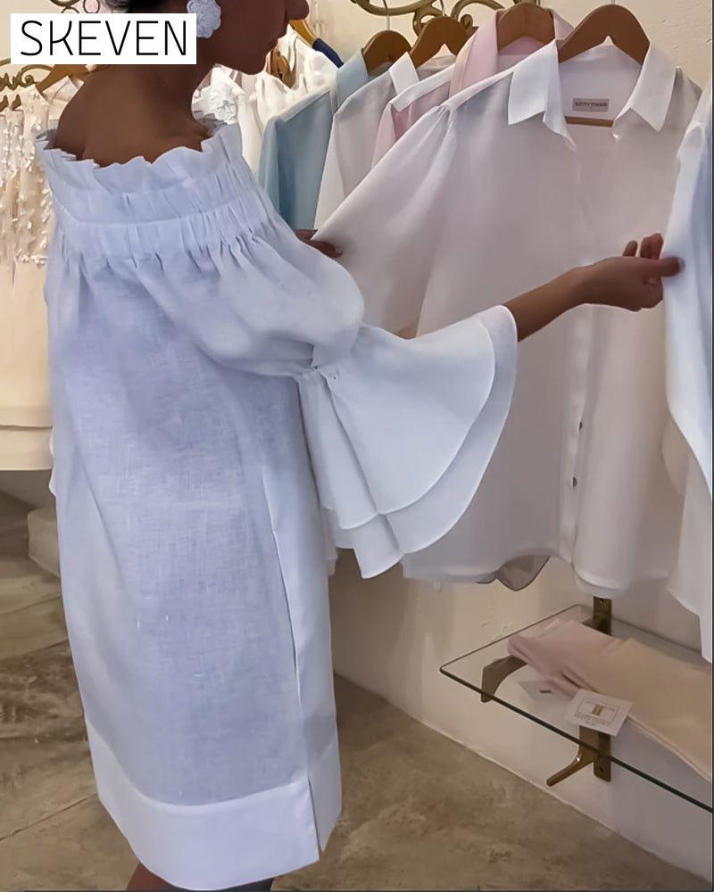 One Shoulder Flare Sleeve Dress