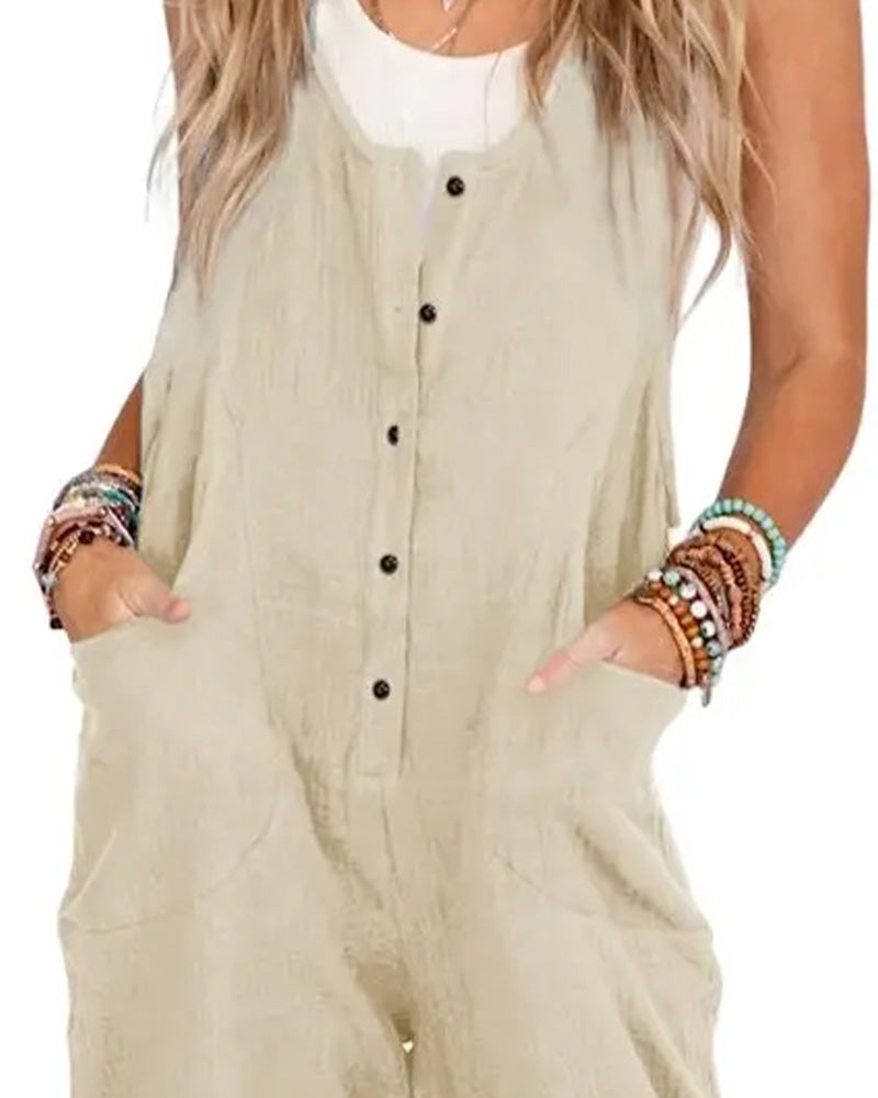 Button Decorative Pocket Casual Jumpsuits