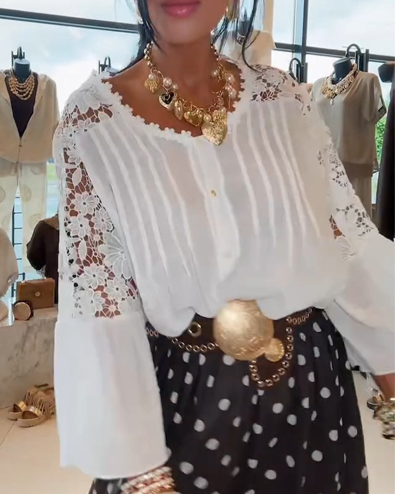 Cut-Out Lace Flare Sleeve Blouse
