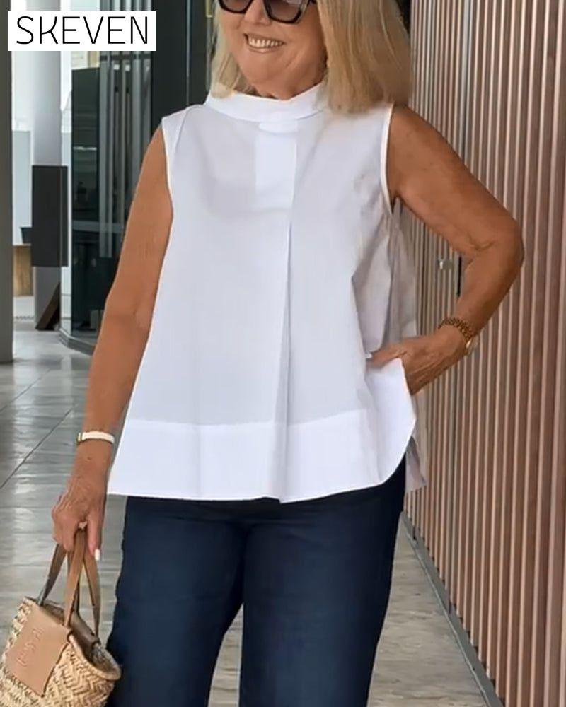 Sleeveless Solid Color Simple Blouse