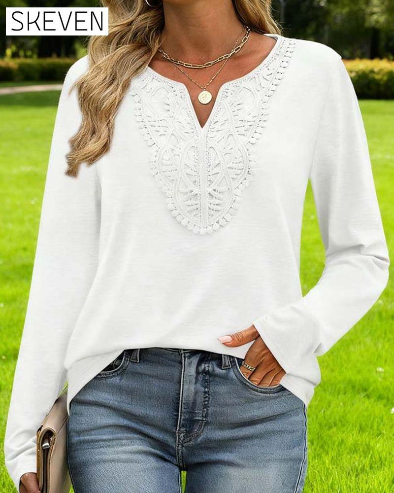 Elegantes V-Ausschnitt-Top mit langen Ärmeln für Damen