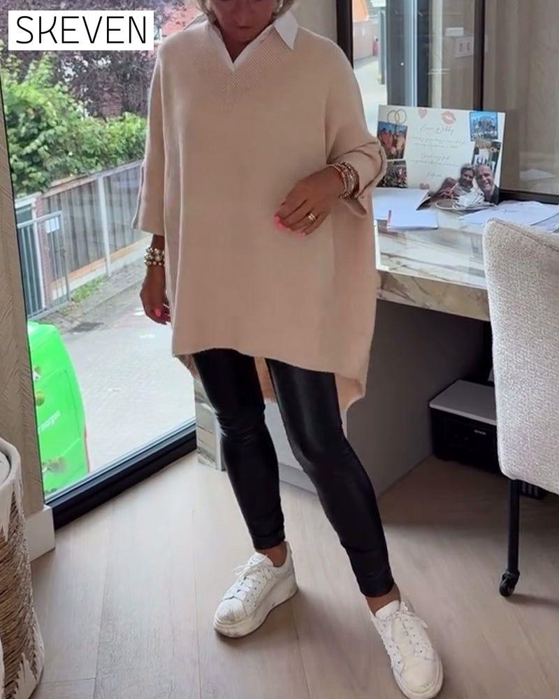 V-Neck Buttoned Asymmetrical Jumper
