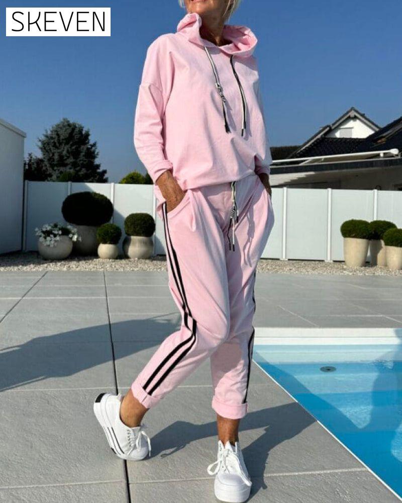 Lässiges zweiteiliges Set aus Damen-Kapuzenpullover und Hose