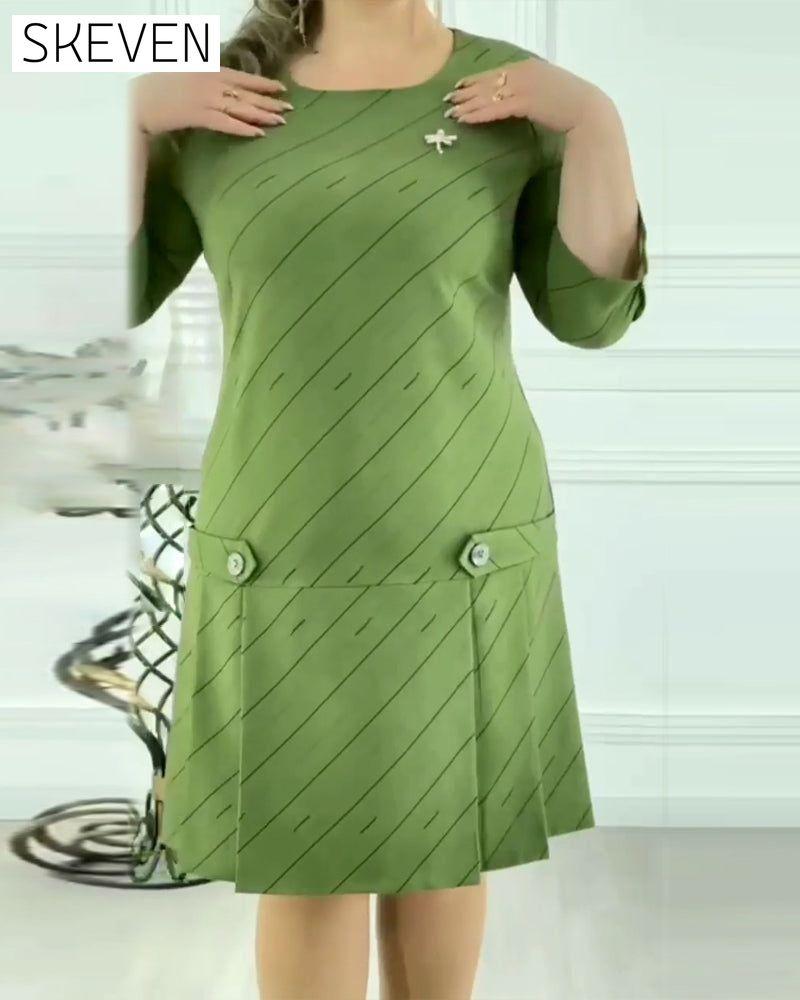 Round neck line printed elegant dress casual dresses spring summer