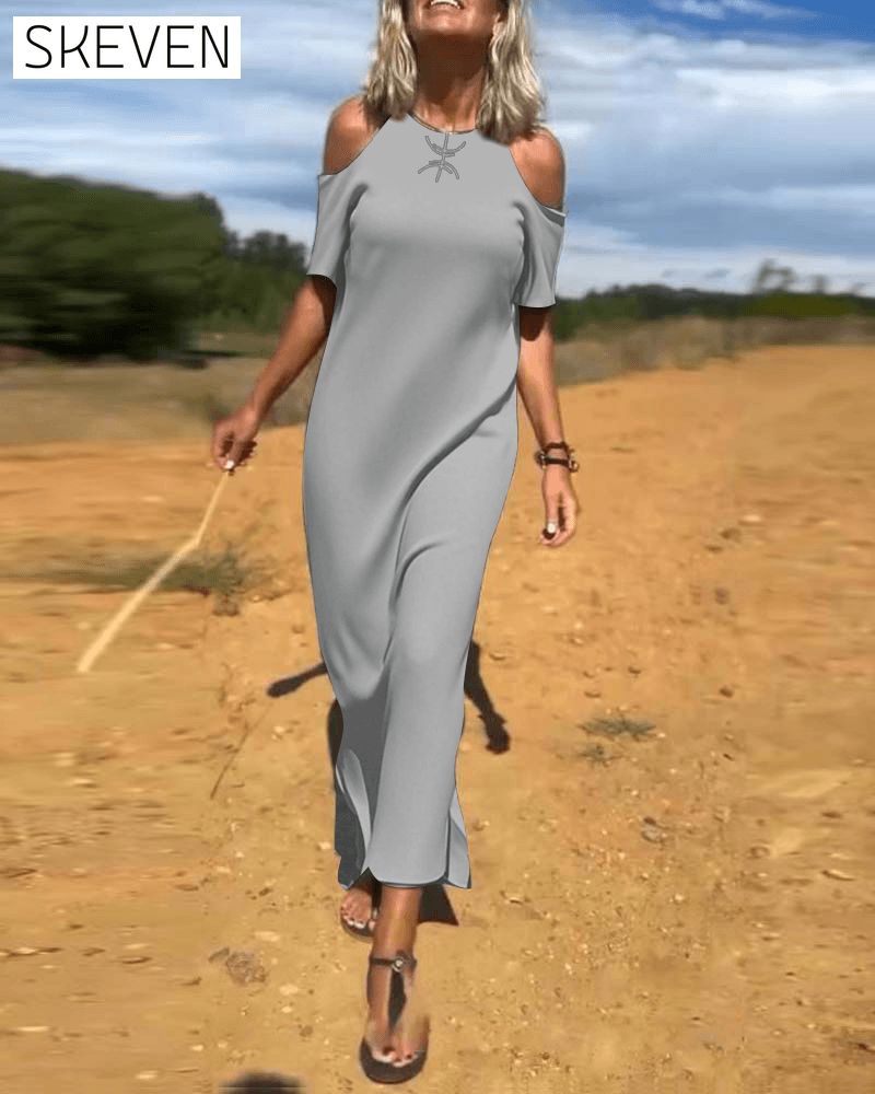 Modisches, lässiges, schulterfreies, figurbetontes Kleid