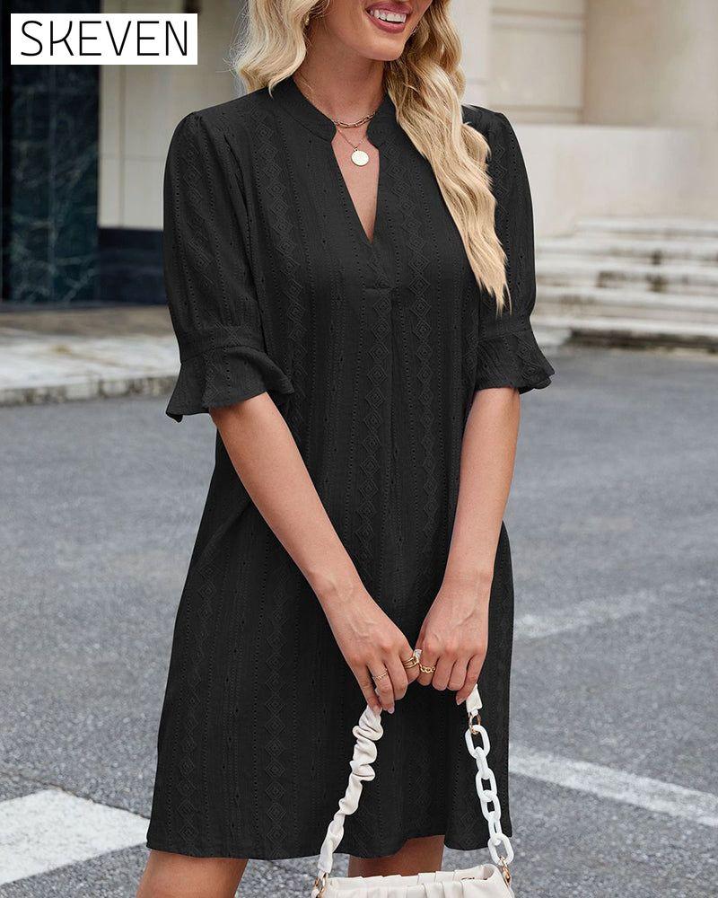 Solid Color V-Neck Dress