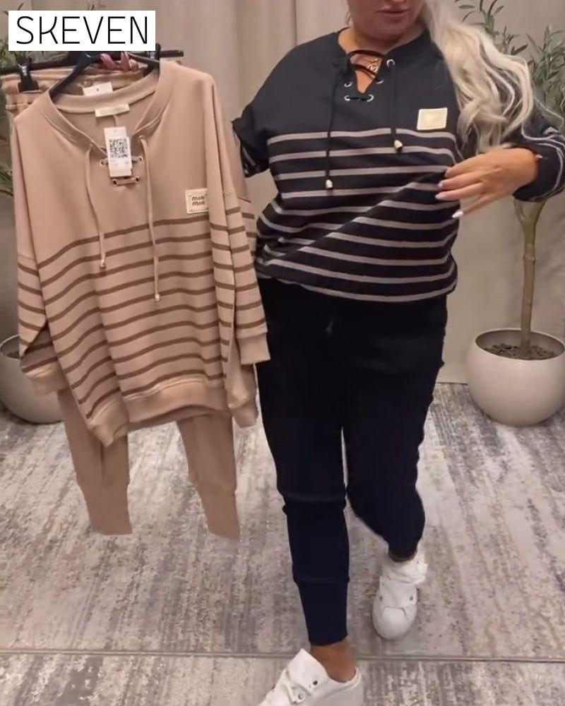 Casual Striped Ankle Sports Two-Piece Sets