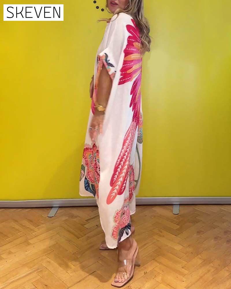 Robe longue imprimée à revers