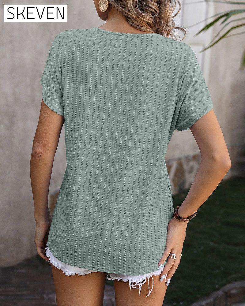 Bluse mit V-Ausschnitt und Kettenjacquardmuster
