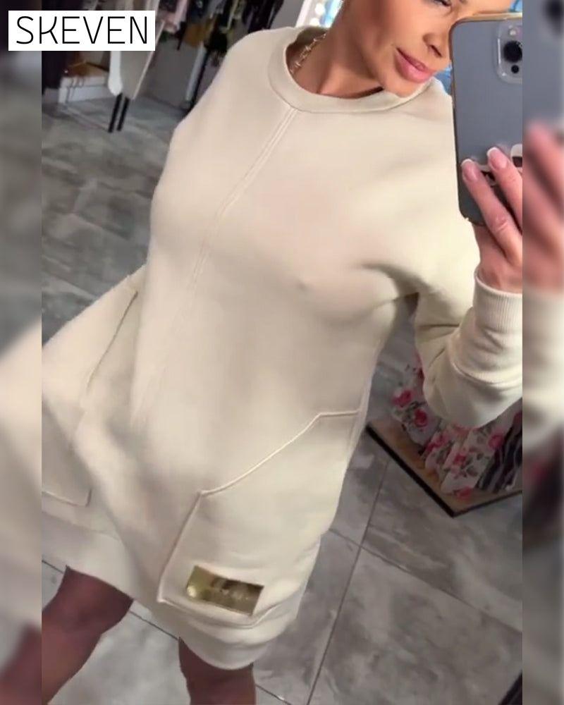 Robe pull à poches et manches longues