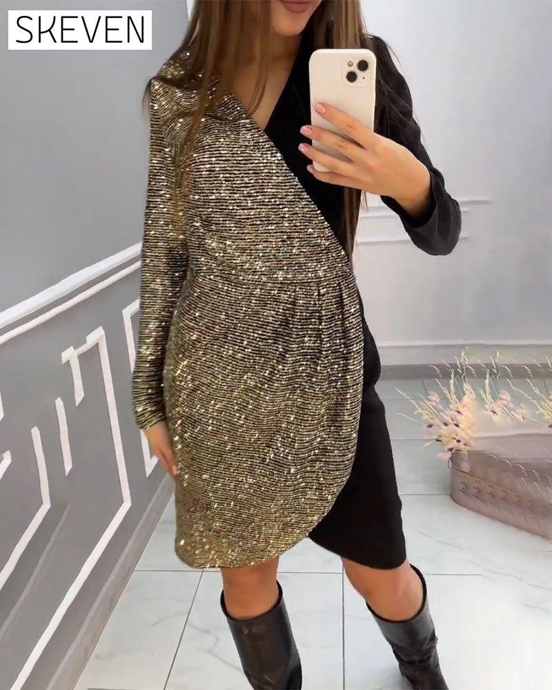 Paillettenkleid mit doppeltem Patchwork-Muster