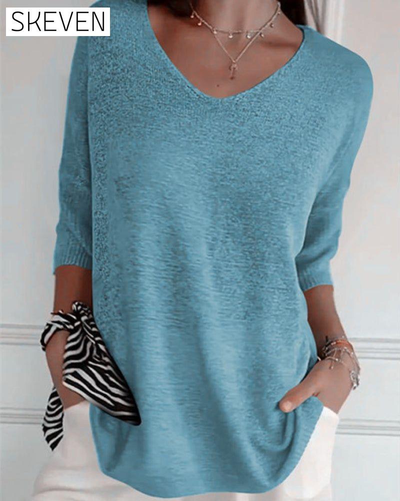 💖 Stricktop in Unifarbe mit V-Ausschnitt