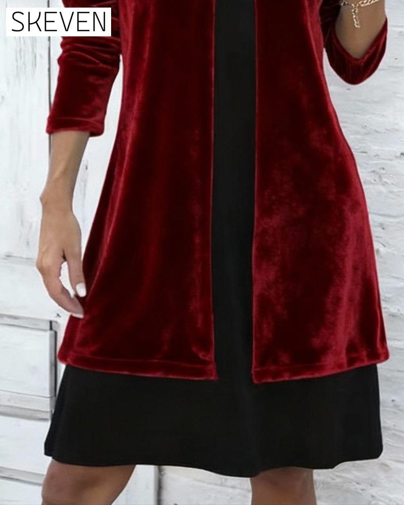 Zweiteiliges Kleid aus Samtimitat