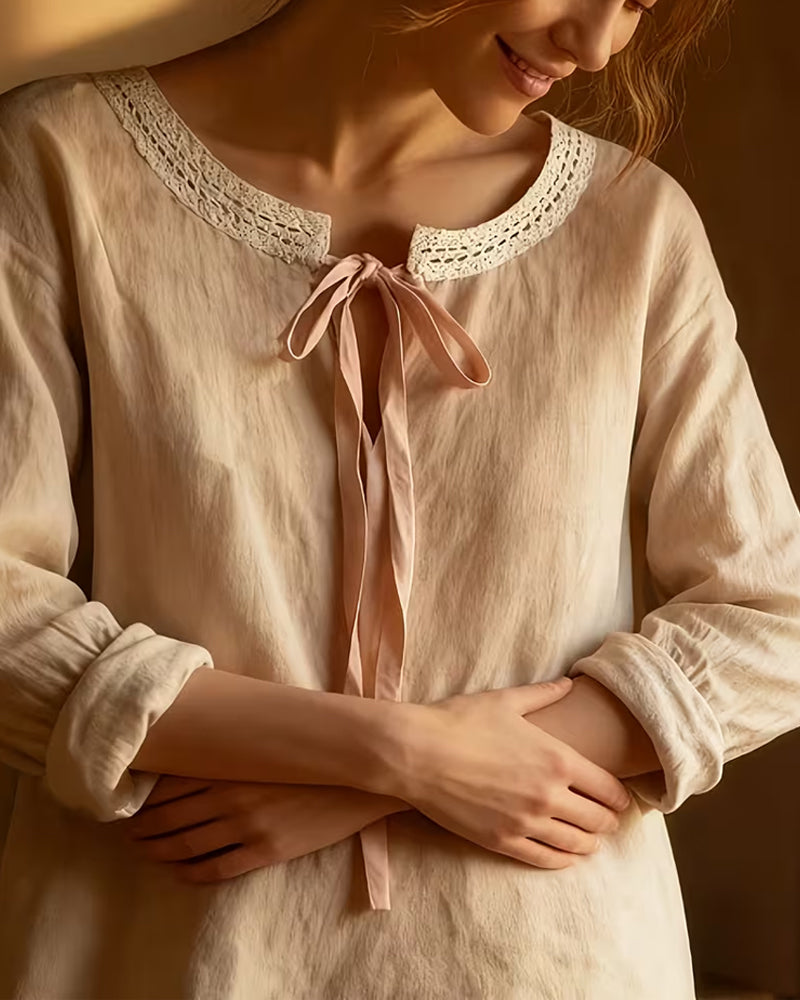 Lace-Up Solid Color Stylish Casual Blouse