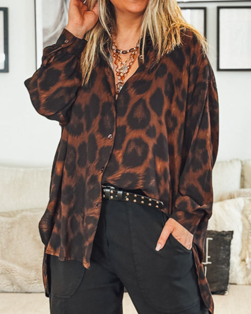 Leopard Print Casual Long-Sleeved Shirt