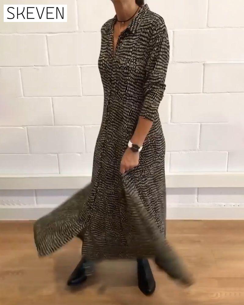 Printed lapel pocket dress 2023 f/w casual dresses Clothes discount Dresses spring