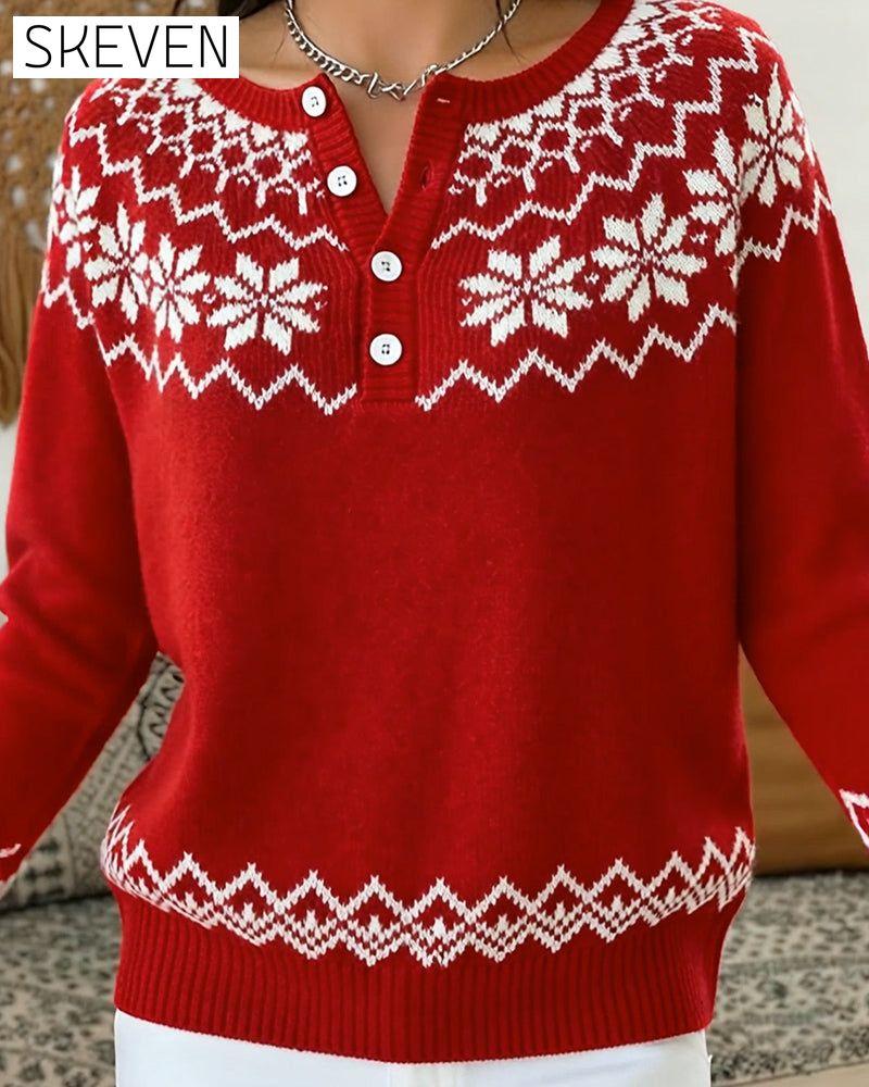 Pull mi-ouvert en jacquard à flocons de neige