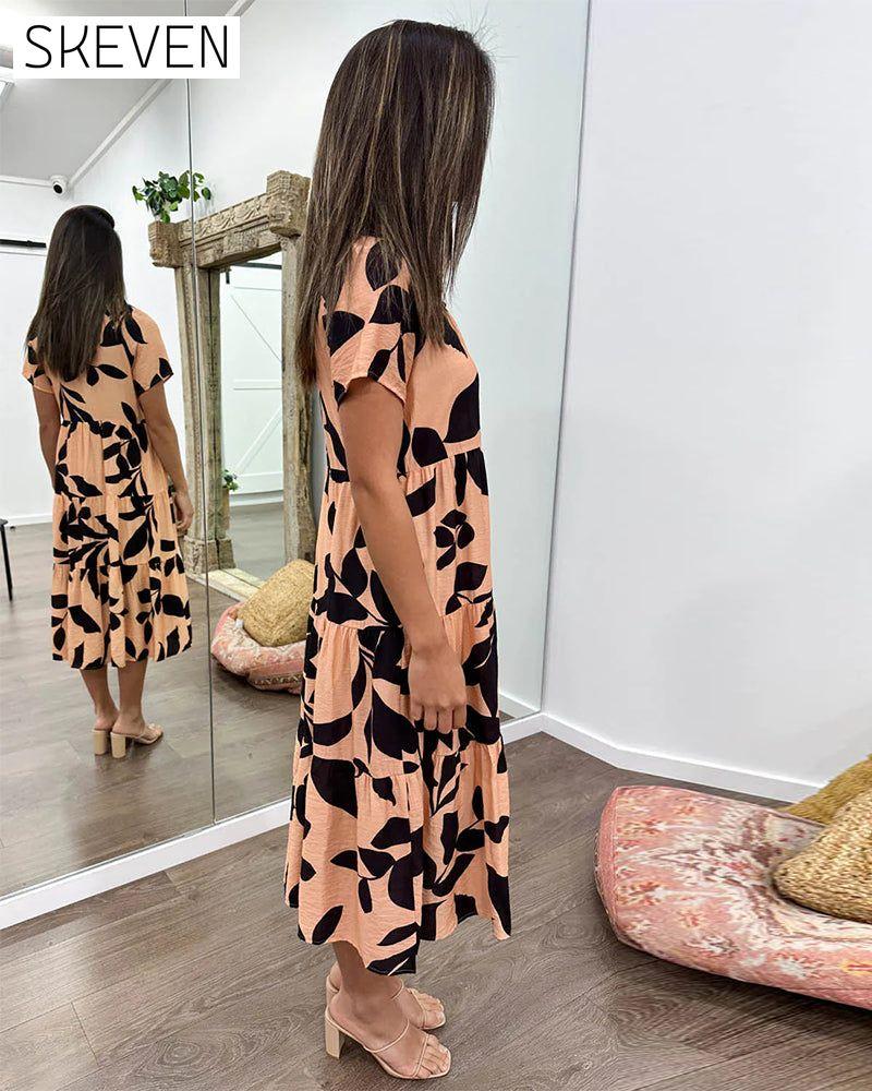 Pocket lapel printed dress