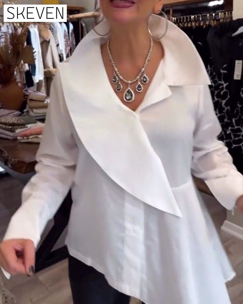 Irregular Lapel Solid Color Shirt