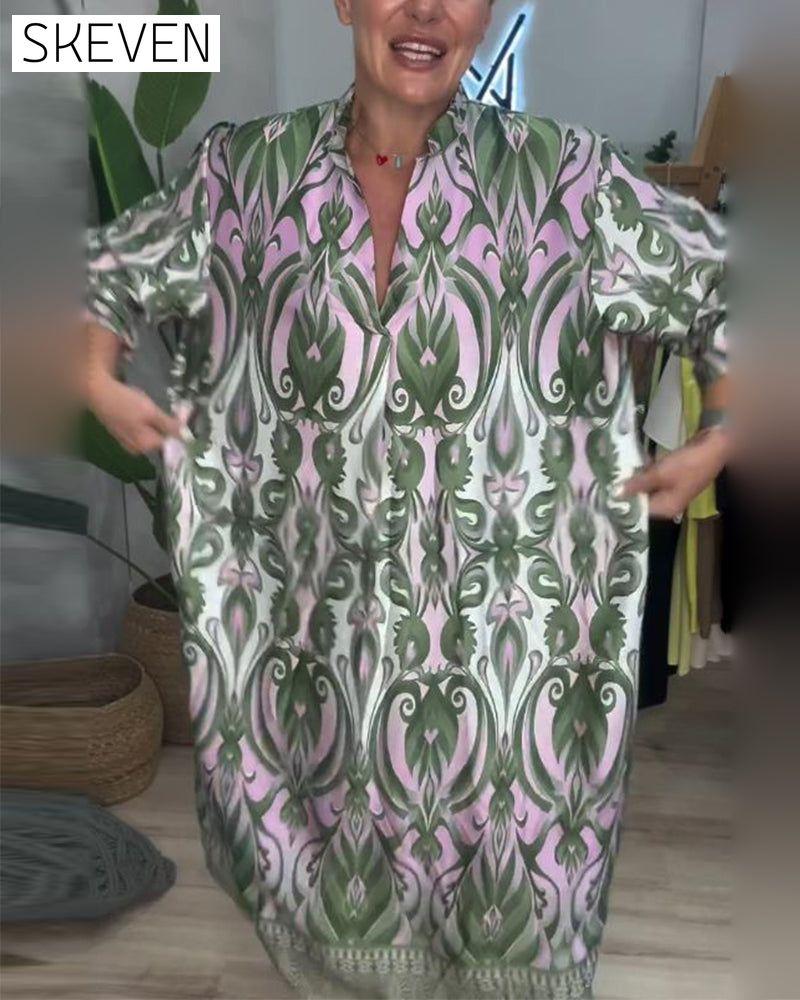 Kleid mit Puffärmeln und Paisley-Muster