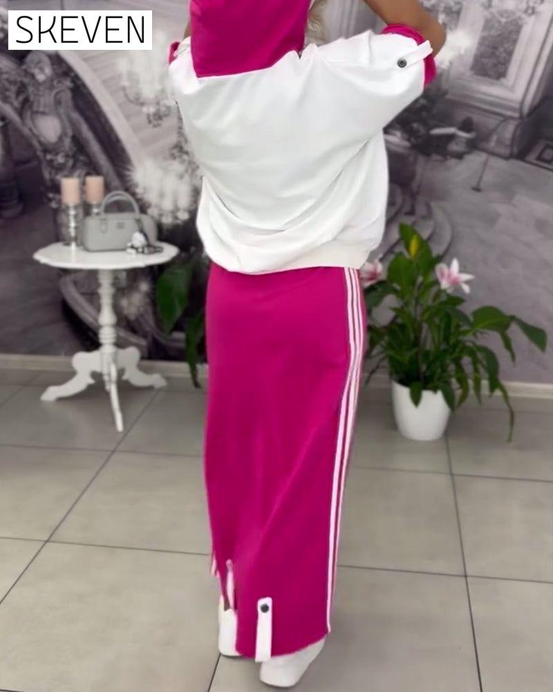 Hooded Drawstring Printed Skirt Set
