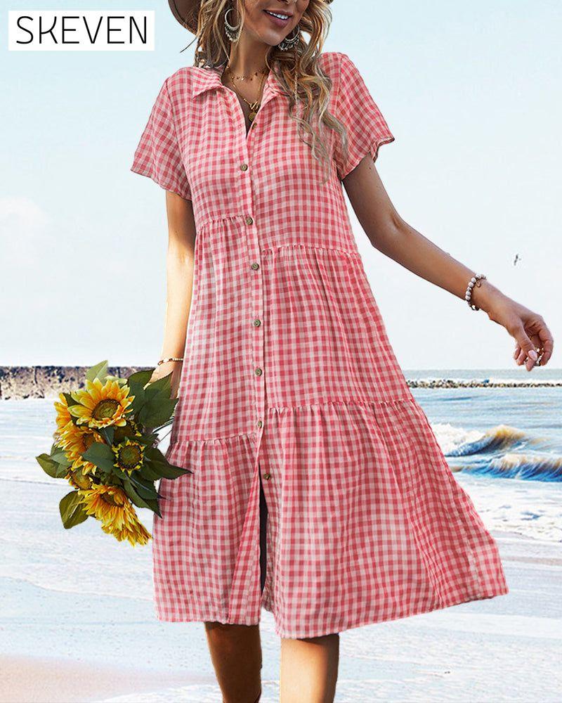 robe chemise décontractée à carreaux