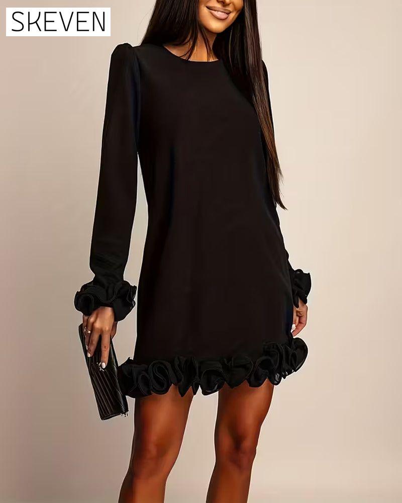 Puff Sleeve Straight Flower Bud Dress