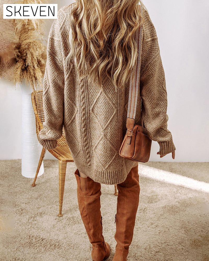 Casual Round Neck Solid Color Sweater Dress