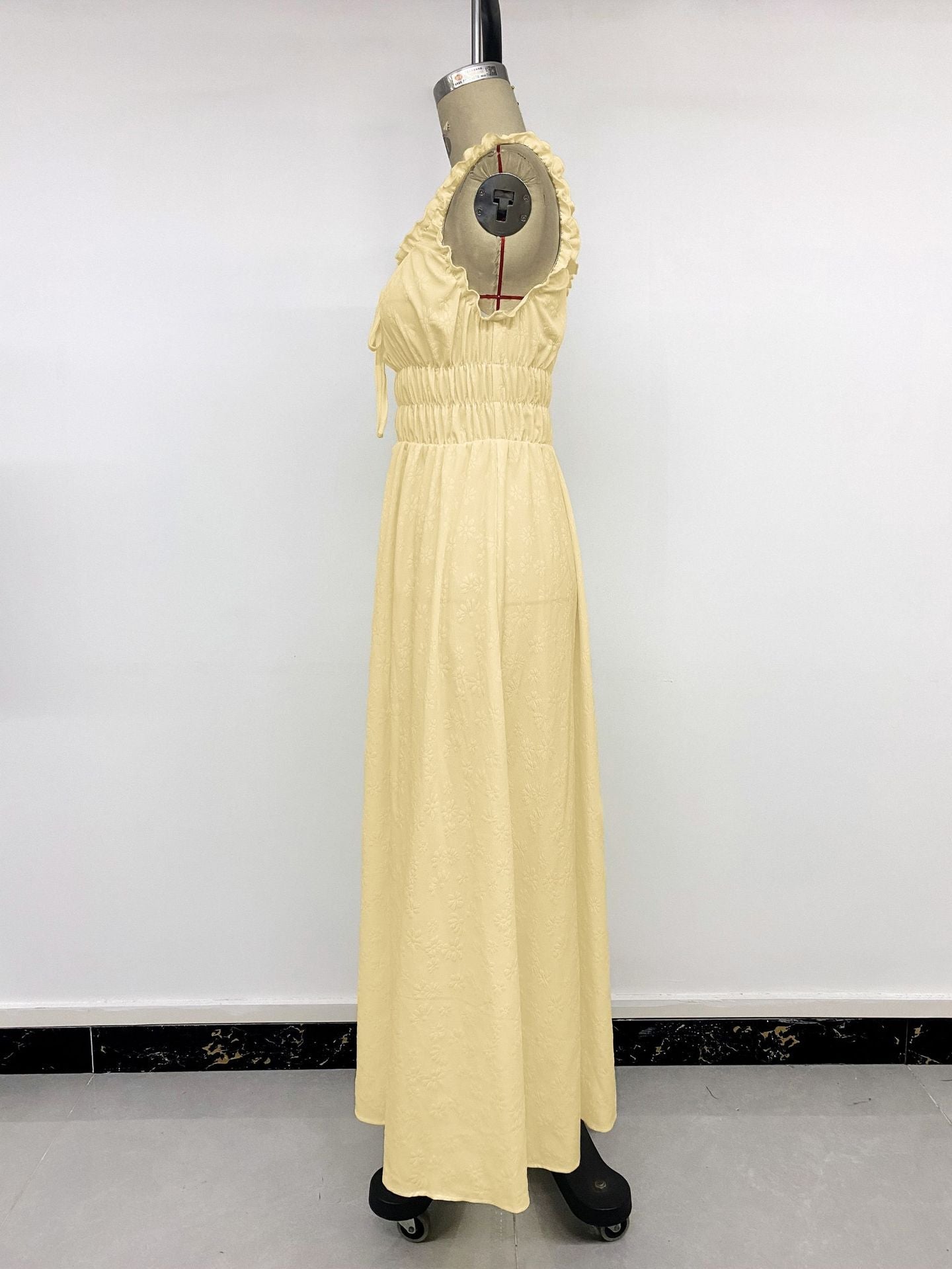 Floral Embossed Smocked Sleeveless Maxi Dress