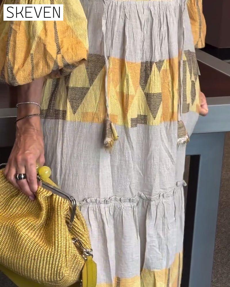 robe ample imprimée à manches cloche et col en V