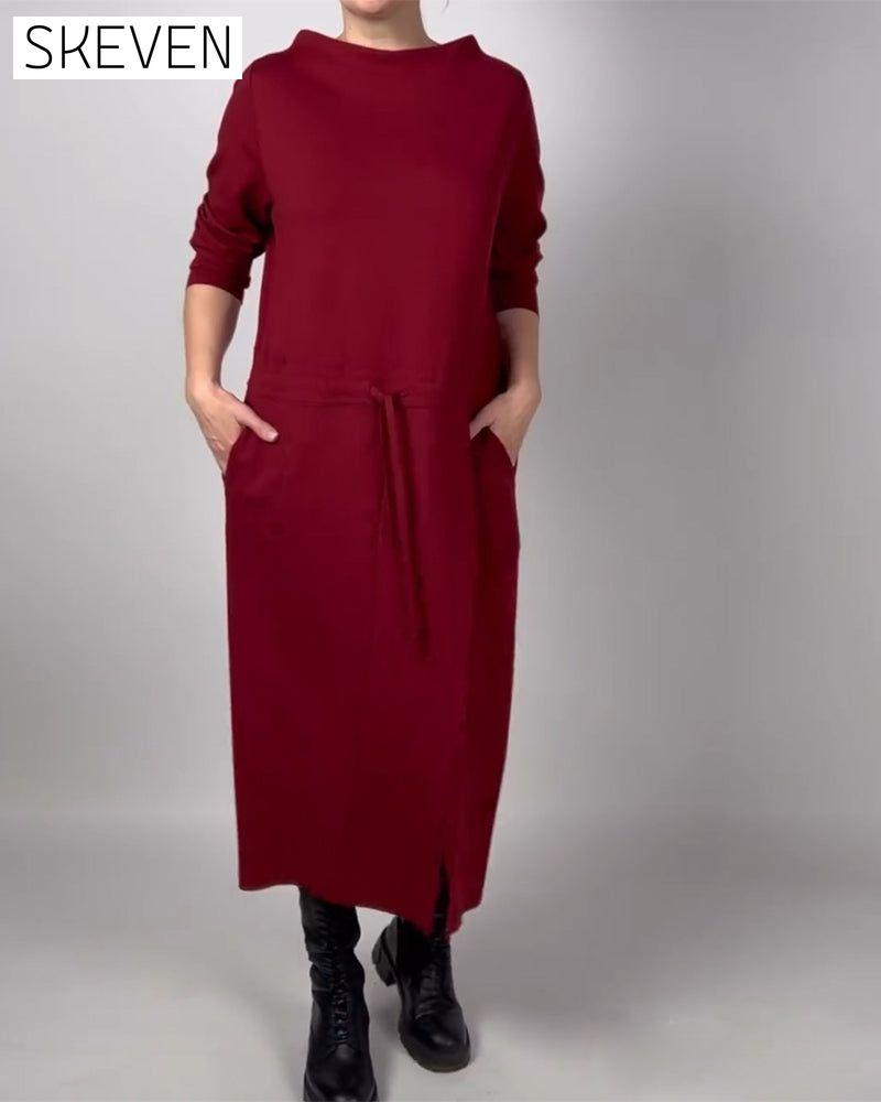 einfarbiges Taschenkleid