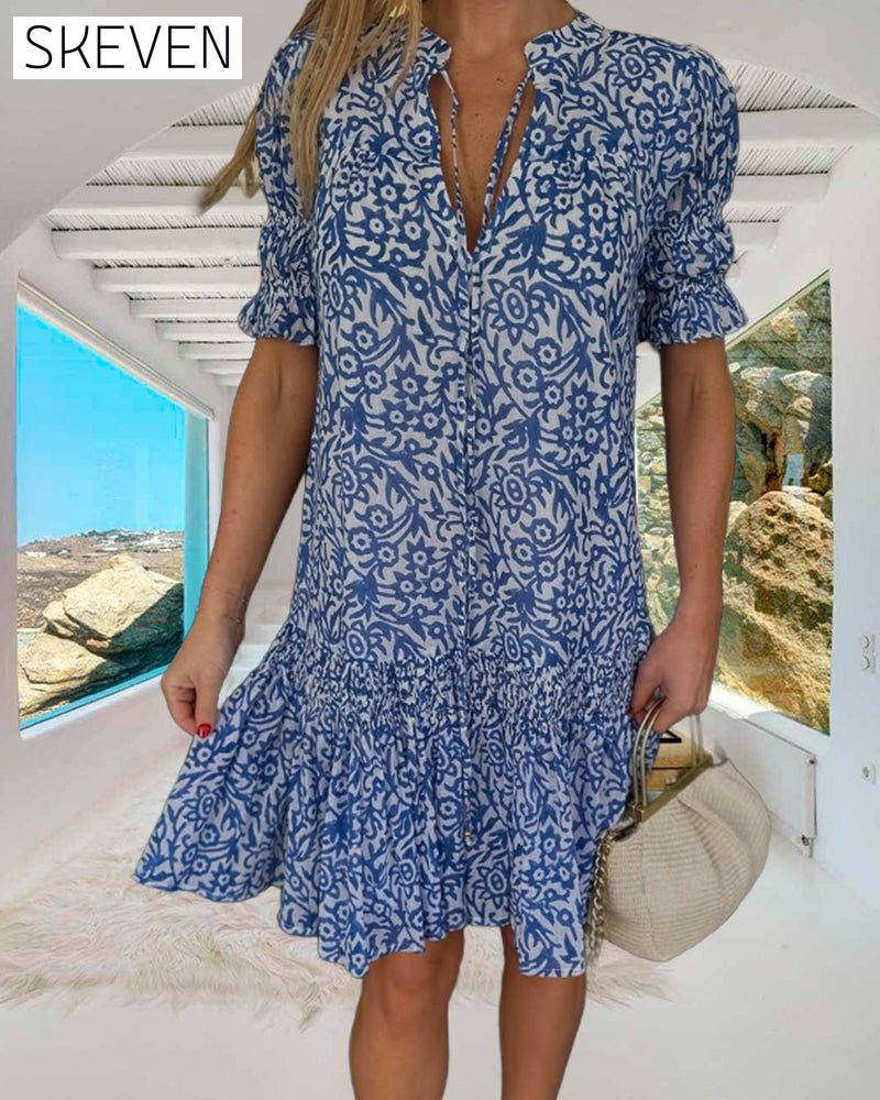 Robe imprimée à manches bouffantes et nœuds