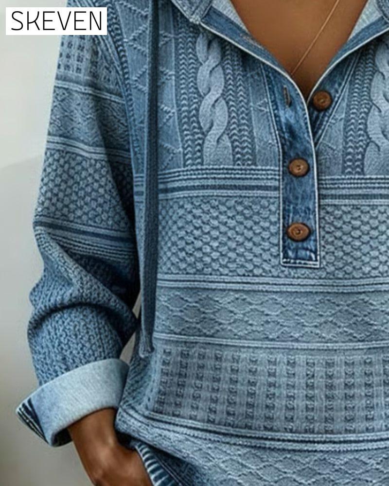 Zopfstrick-Denim-Patchwork-Hoodie
