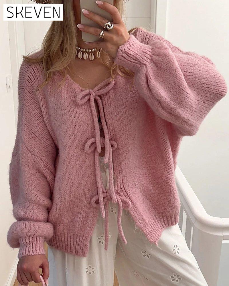 Lässiger, einfarbiger Cardigan mit Schnürung