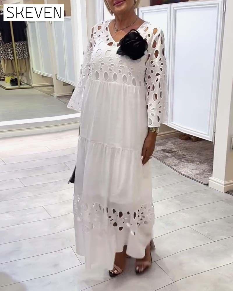 Elegant Solid Color Lace Hole Dress