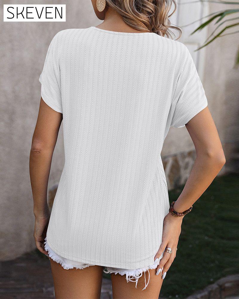 Bluse mit V-Ausschnitt und Kettenjacquardmuster