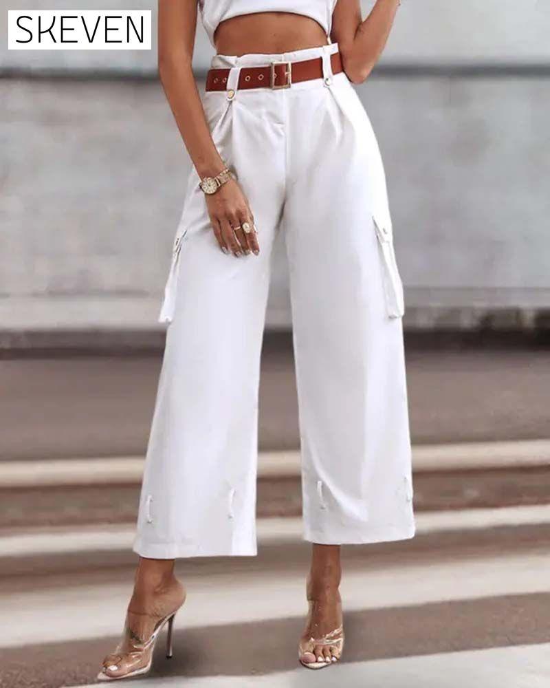 Solid color pocket casual cargo pants pants spring summer