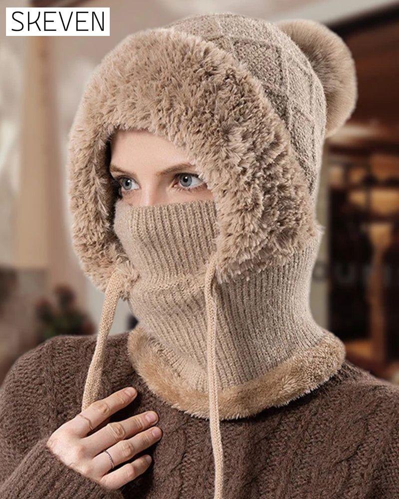 🔥Stylische, dicke Strickmütze für den Winter – mit warmem Gesichtsschutz und Schal🧣